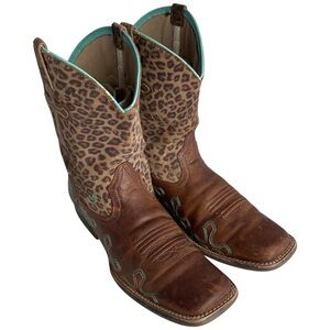 Ariat Crossroads Western Cross Cheetah Leather Square Toe Roper Boots Women’s 6